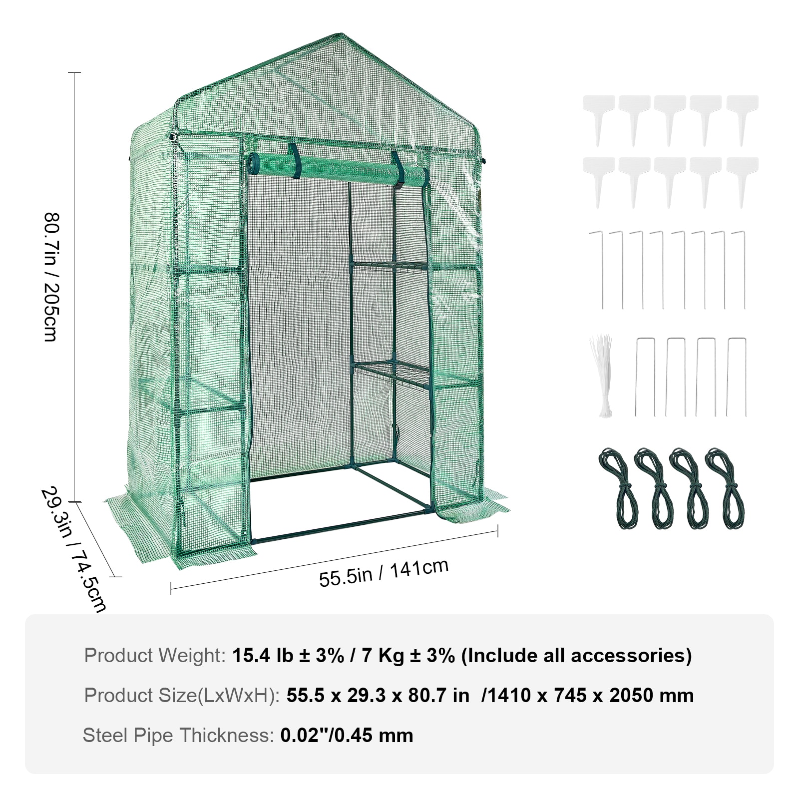 Walk-in Green House, 4.6 X 2.4 X 6.7 Ft, Greenhouse With Shelves, High Strength PE Cover With Doors, Windows And Steel Frame, Set Up In Minutes, For Planting And Storage_maomaolike.com